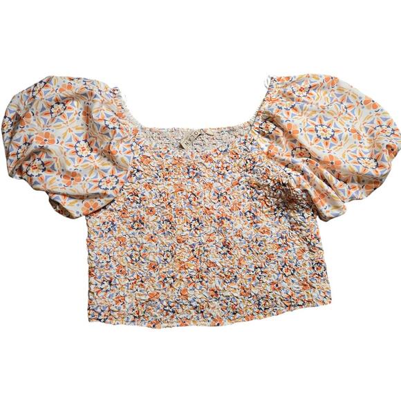 Dolan Off-the-Shoulder Textured Top in Orange Motif Size: 1X - Picture 2 of 8